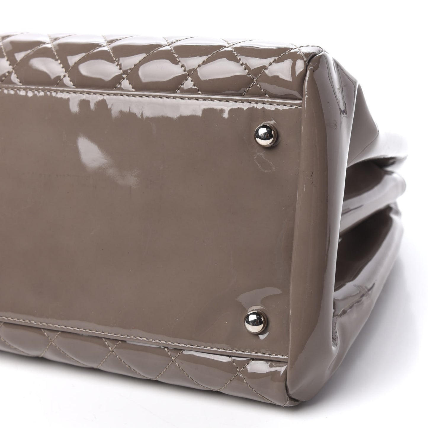 Patent Quilted Large Just Mademoiselle Bowling Bag Gris Fonce