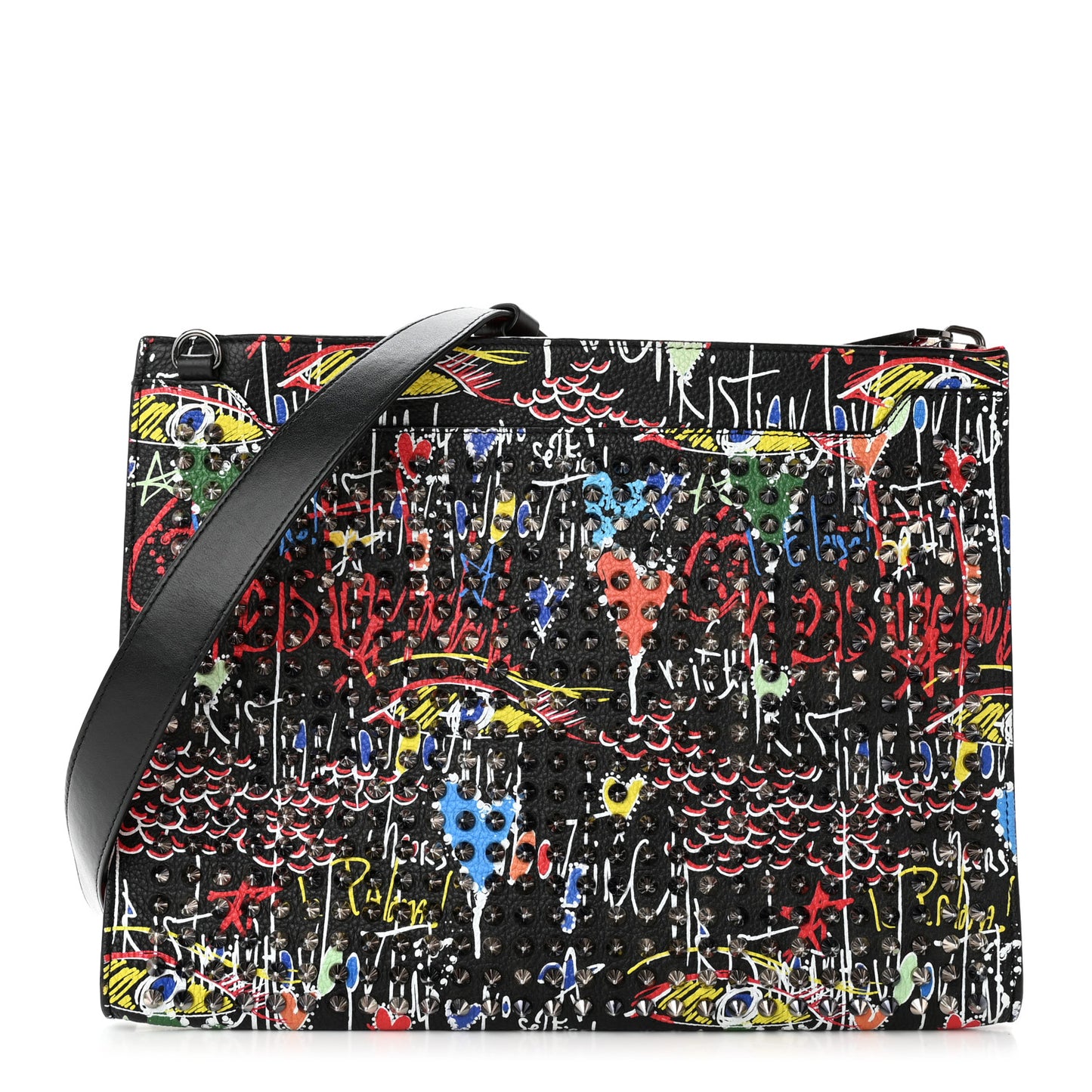 Calfskin Suede Studded Skypouch Crossbody Clutch Black Multicolor