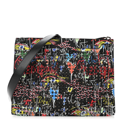 Christian Louboutin Calfskin Suede Studded Skypouch Crossbody Clutch Black Multicolor 1 of 16