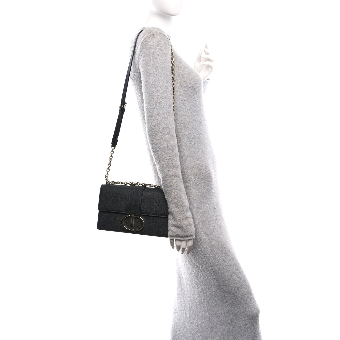 Grained Calfskin Embossed 30 Montaigne Chain Flap Bag Black