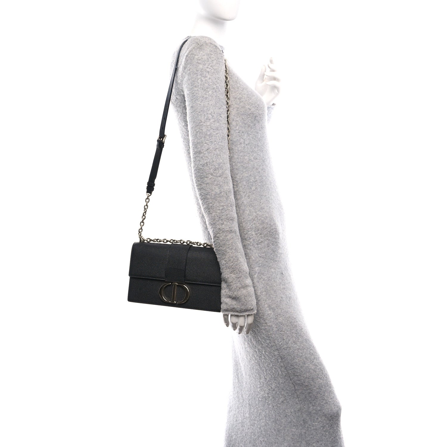 Christian Dior Grained Calfskin Embossed 30 Montaigne Chain Flap Bag Black 2 of 10