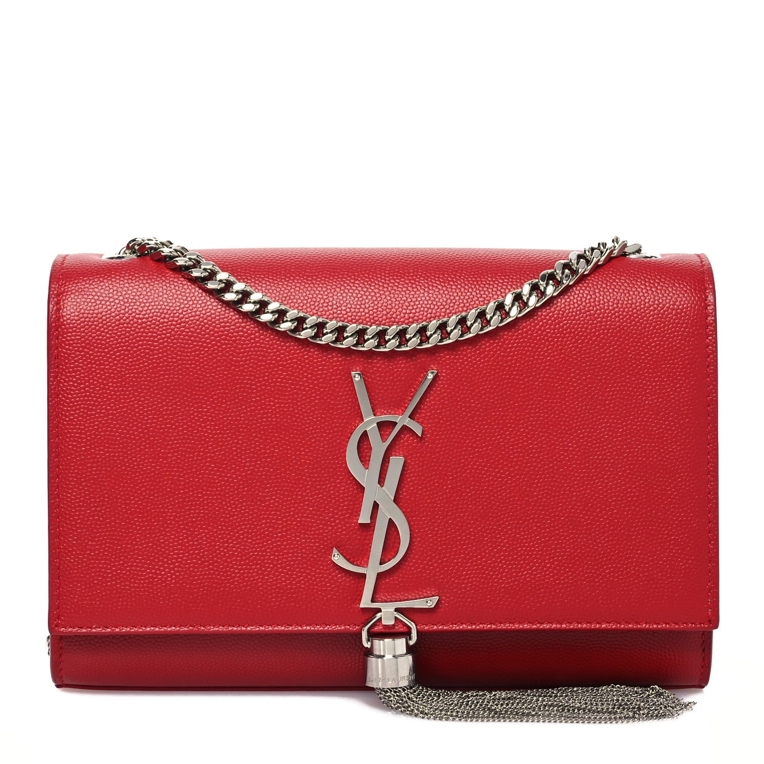 Saint Laurent Grain De Poudre Small Classic Monogram Kate Tassel Satchel Red 1 of 12