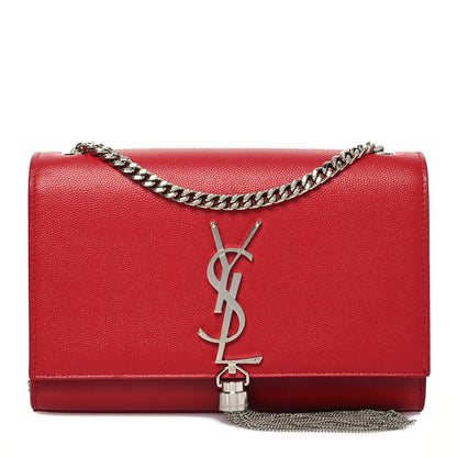 Saint Laurent Grain De Poudre Small Classic Monogram Kate Tassel Satchel Red 1 of 12