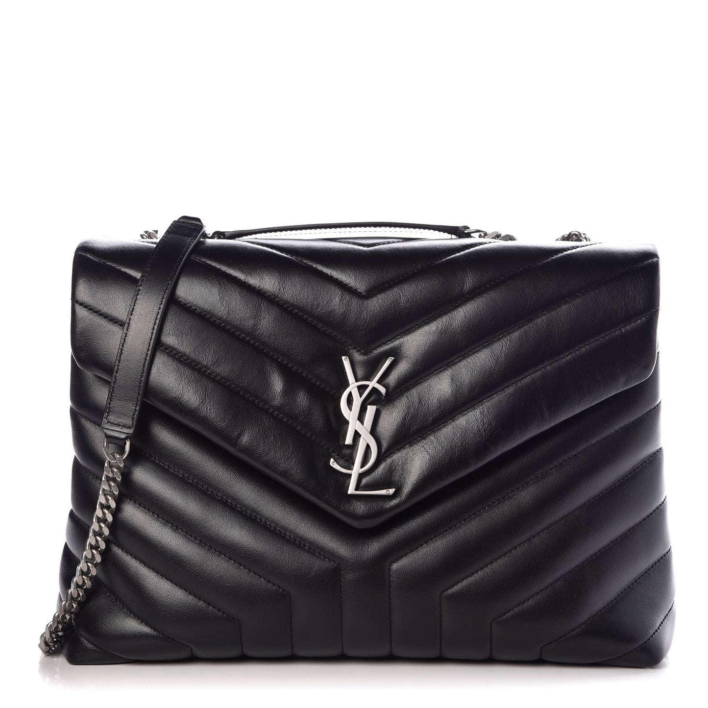 Calfskin Y Quilted Monogram Medium Loulou Chain Satchel Black