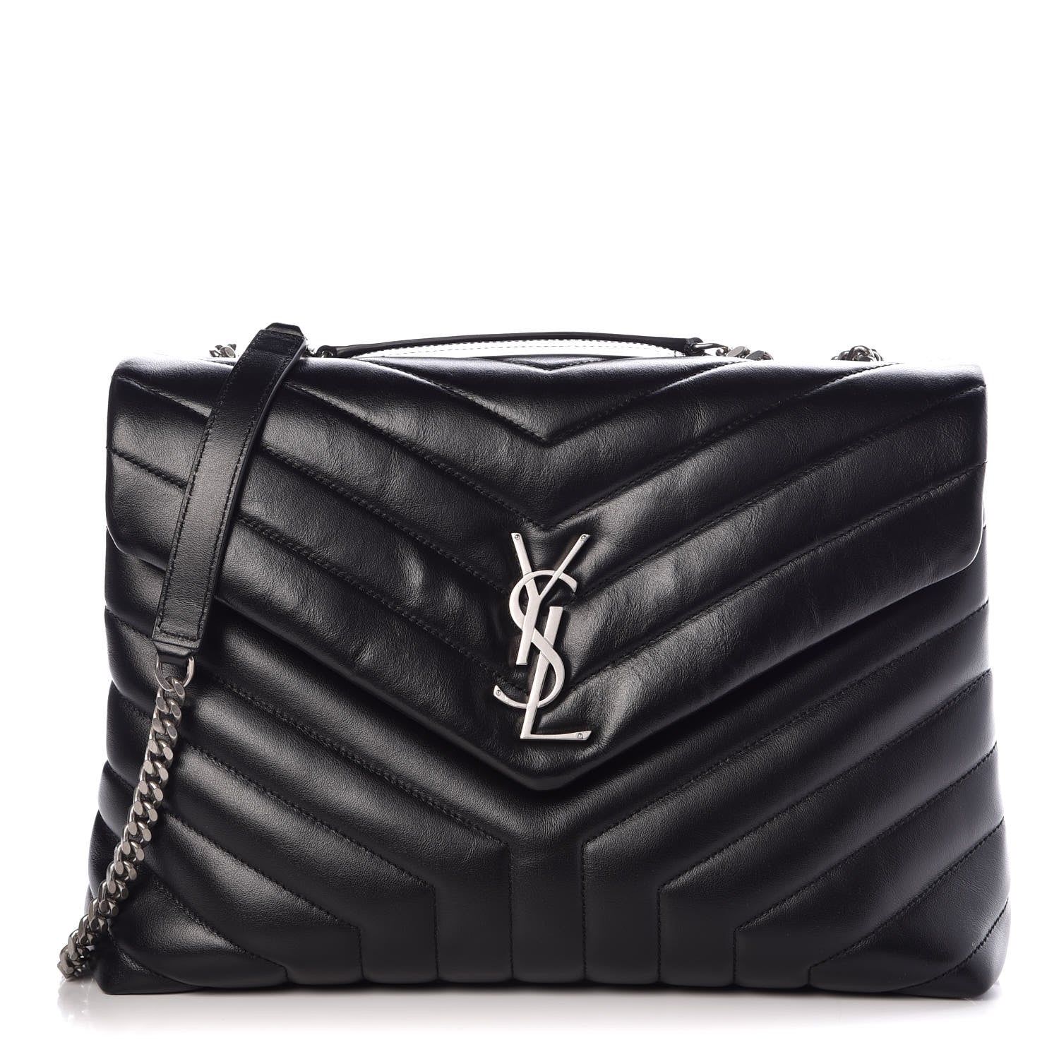 Saint Laurent Calfskin Y Quilted Monogram Medium Loulou Chain Satchel Black 1 of 10
