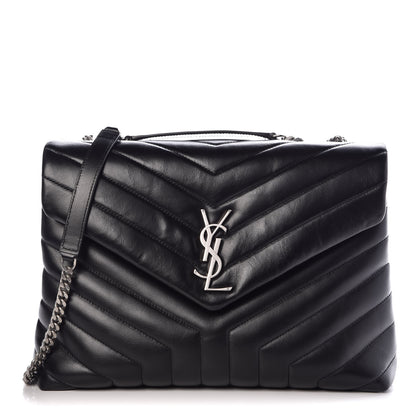 Saint Laurent Calfskin Y Quilted Monogram Medium Loulou Chain Satchel Black 1 of 10