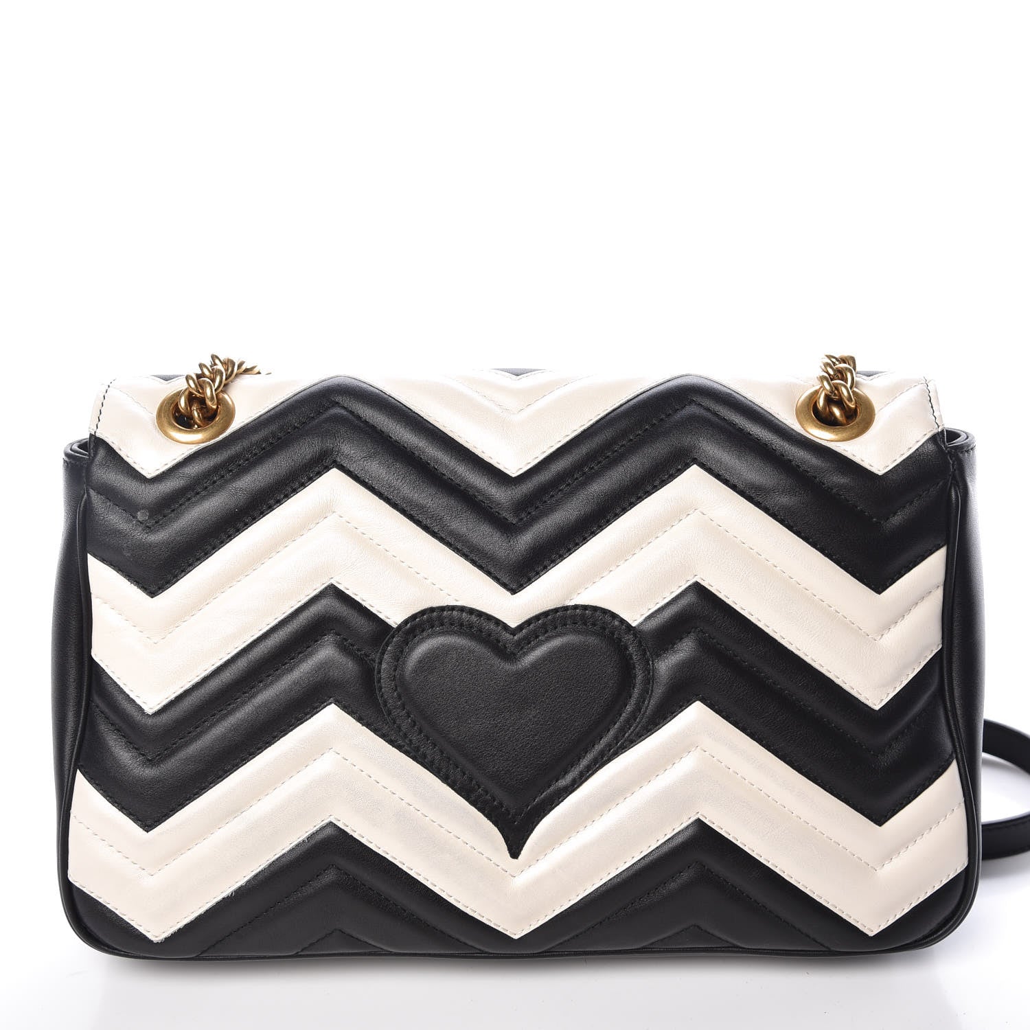 Gucci Calfskin Matelasse Medium GG Marmont Shoulder Bag Black White 12 of 14