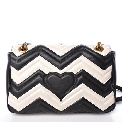 Gucci Calfskin Matelasse Medium GG Marmont Shoulder Bag Black White 12 of 14