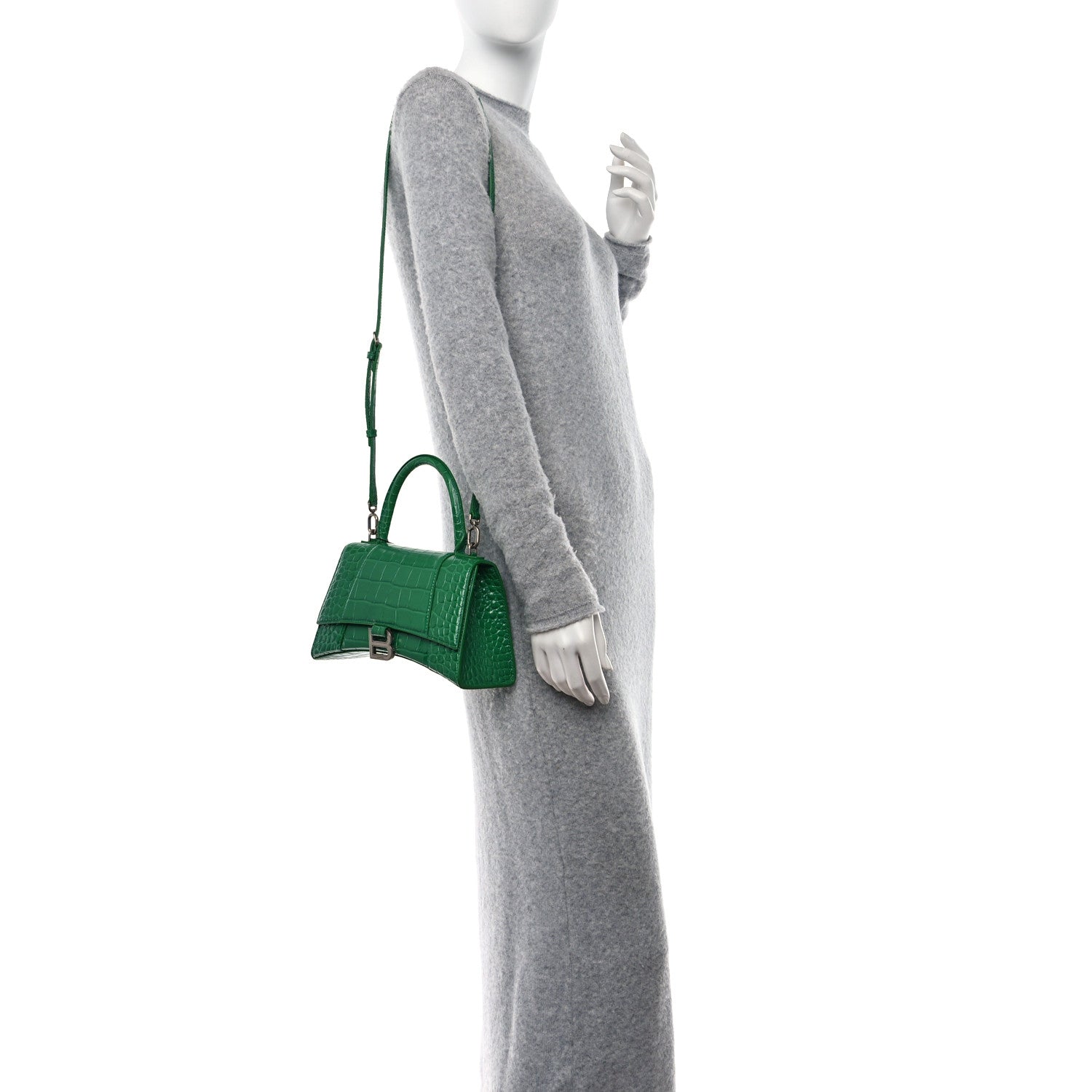 Balenciaga Shiny Calfskin Crocodile Embossed Small Hourglass Top Handle Bag Leaf Green 2 of 15