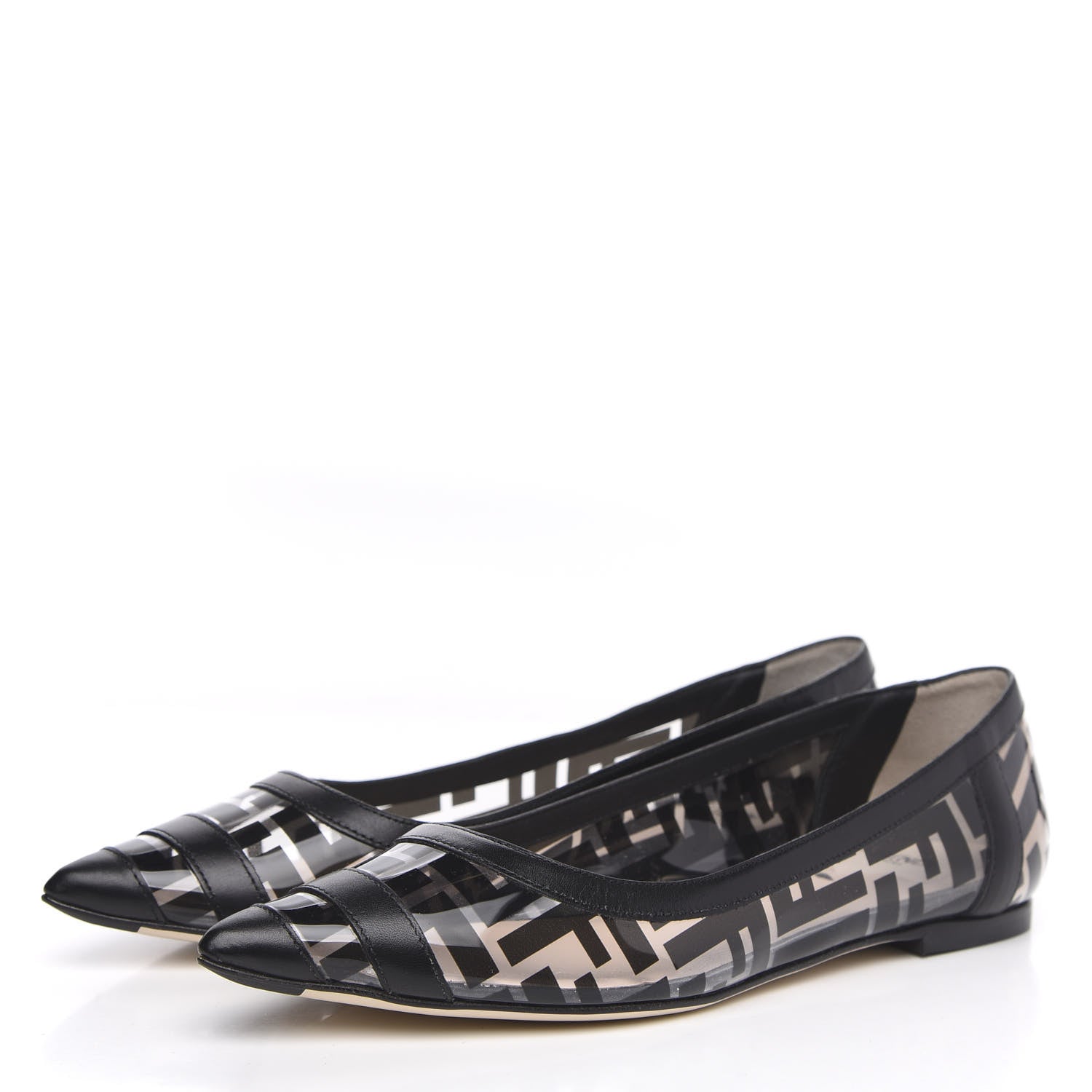 Fendi PVC Calfskin FF Colibri Ballerina Flats 38.5 Black 3 of 9