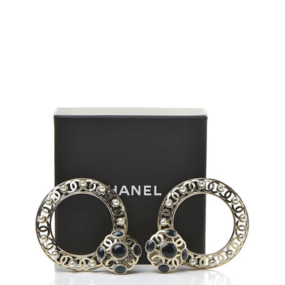 Chanel Pearl Enamel Hoop Clip On Earrings Gold Blue 5 of 5