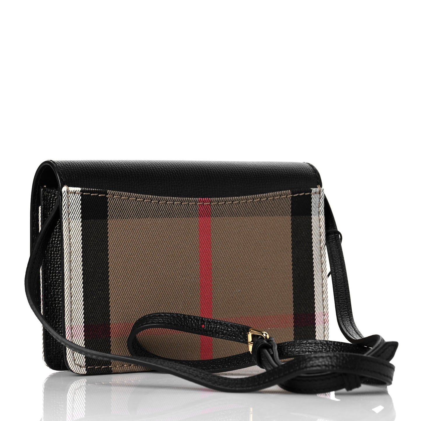 Grained Calfskin House Check Tartan Mix Hampshire Wallet On Chain Black