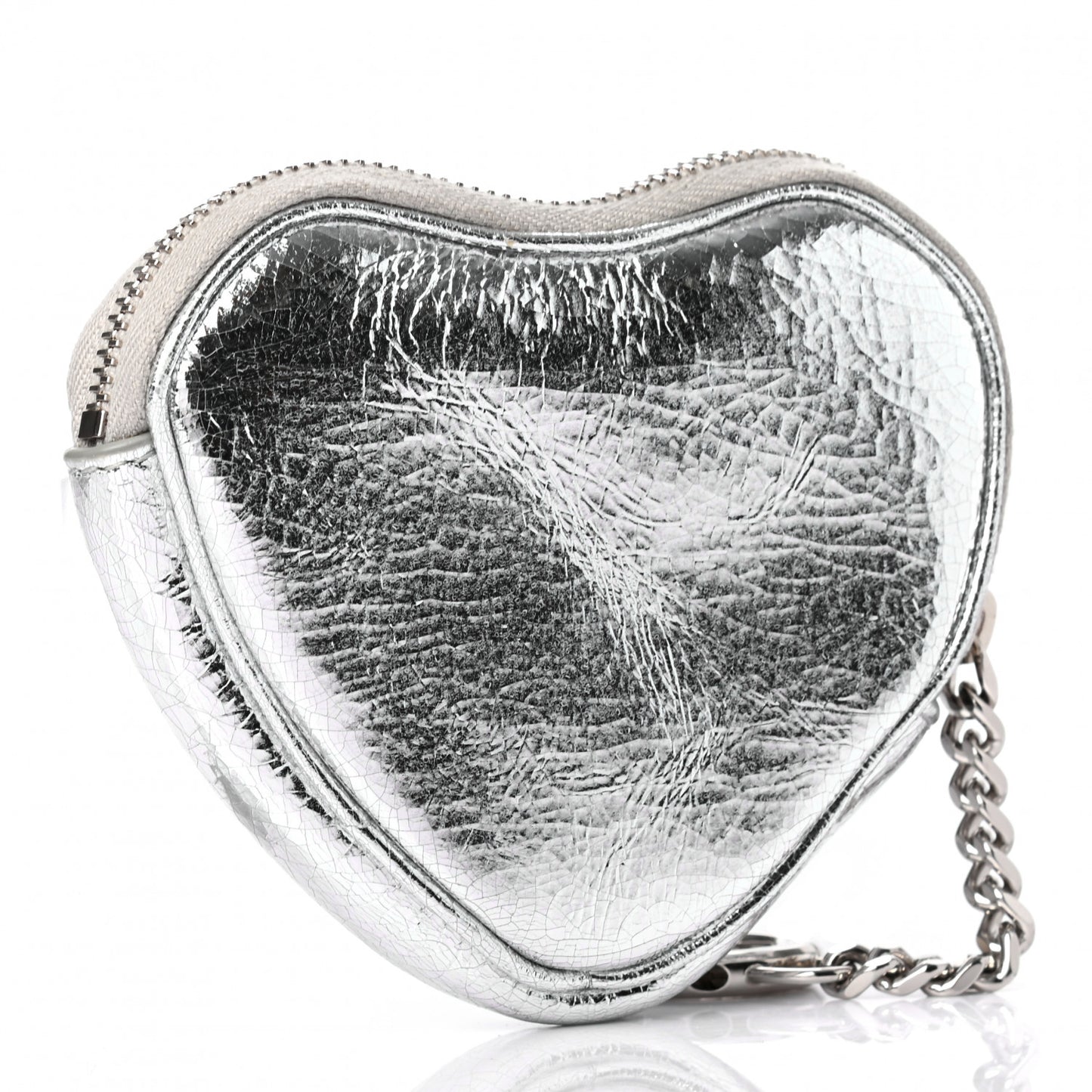 Metallic Calfskin Monogram Heart Key Pouch Silver
