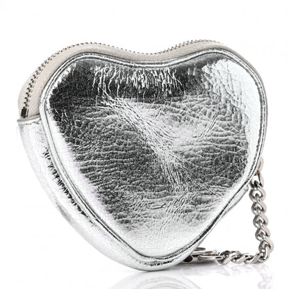 Saint Laurent Metallic Calfskin Monogram Heart Key Pouch Silver 3 of 7