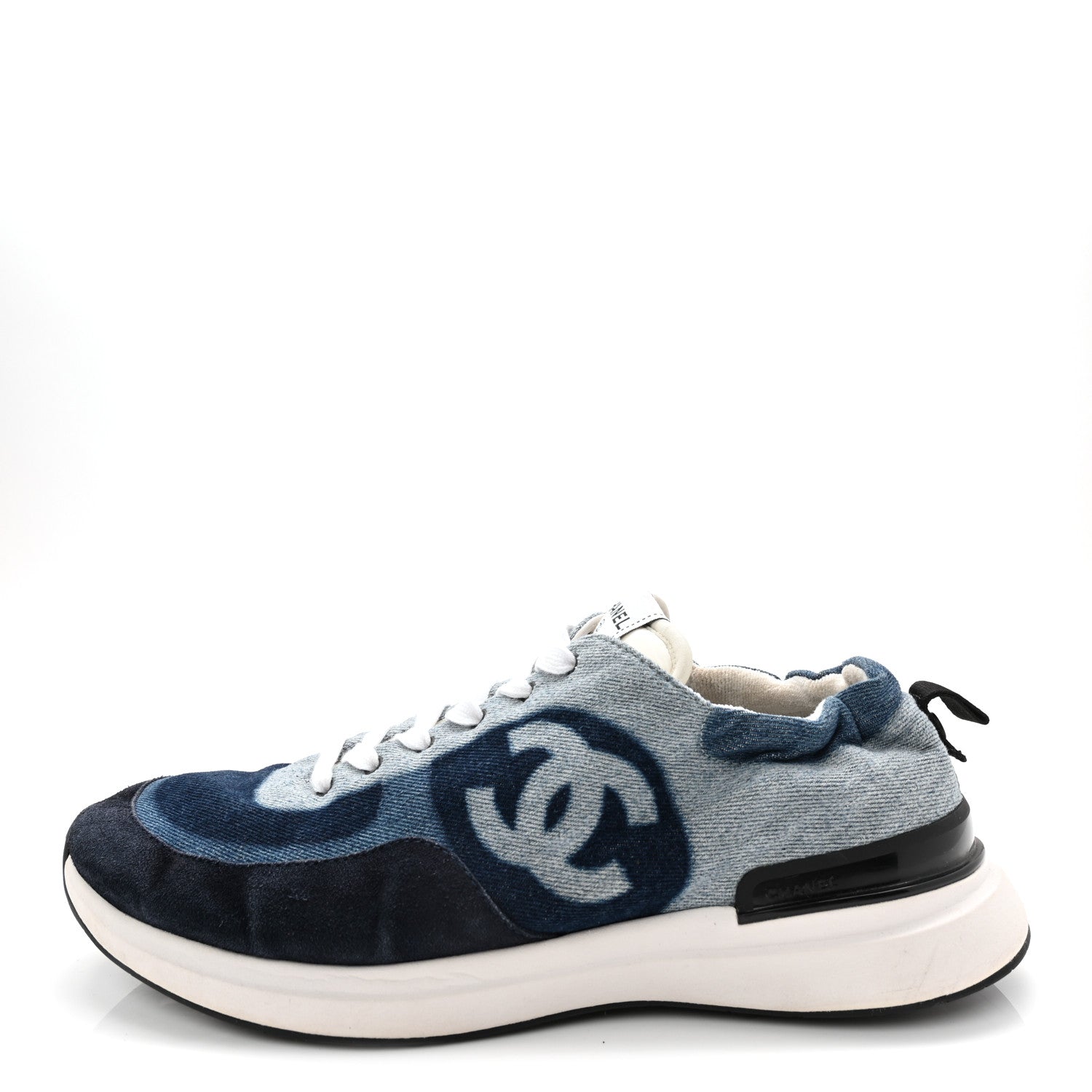 Chanel Denim Suede Calfskin Mens CC Sneakers 45 Dark Blue 1 of 8