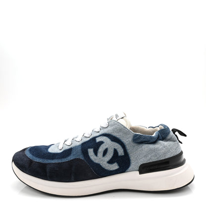Chanel Denim Suede Calfskin Mens CC Sneakers 45 Dark Blue 1 of 8