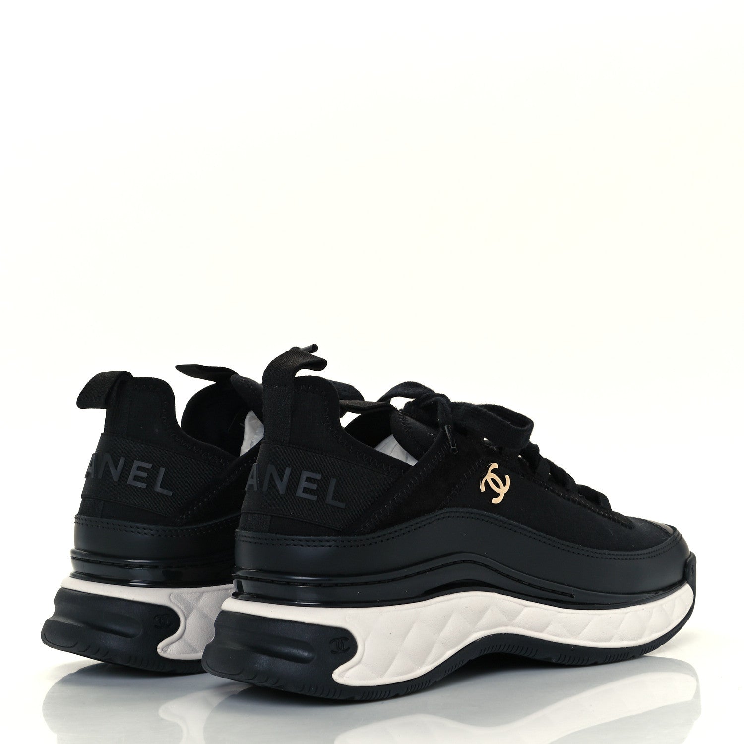 Chanel Velvet Calfskin Mixed Fibers CC Sneakers 37 Black 4 of 11