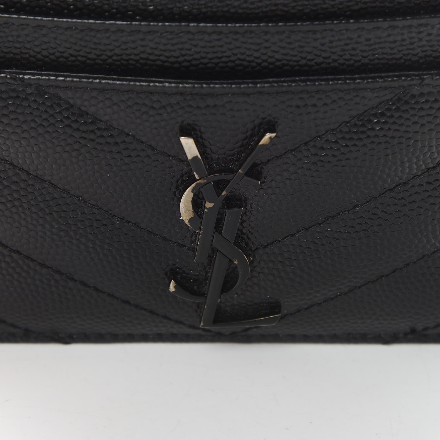 Saint Laurent Grain De Poudre Matelasse Chevron Monogram Credit Card Case Black 8 of 11