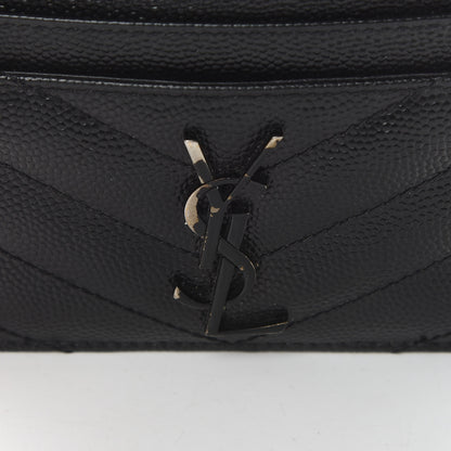 Saint Laurent Grain De Poudre Matelasse Chevron Monogram Credit Card Case Black 8 of 11