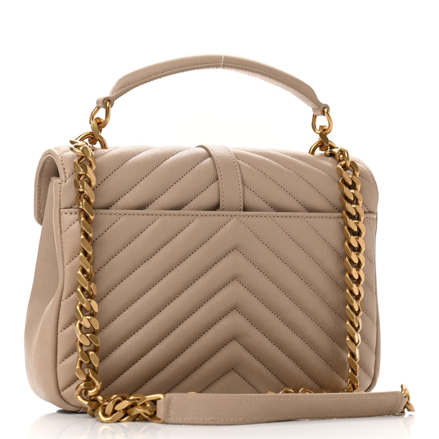 Sheepskin Matelasse Chevron Monogram Medium College Bag Dark Beige