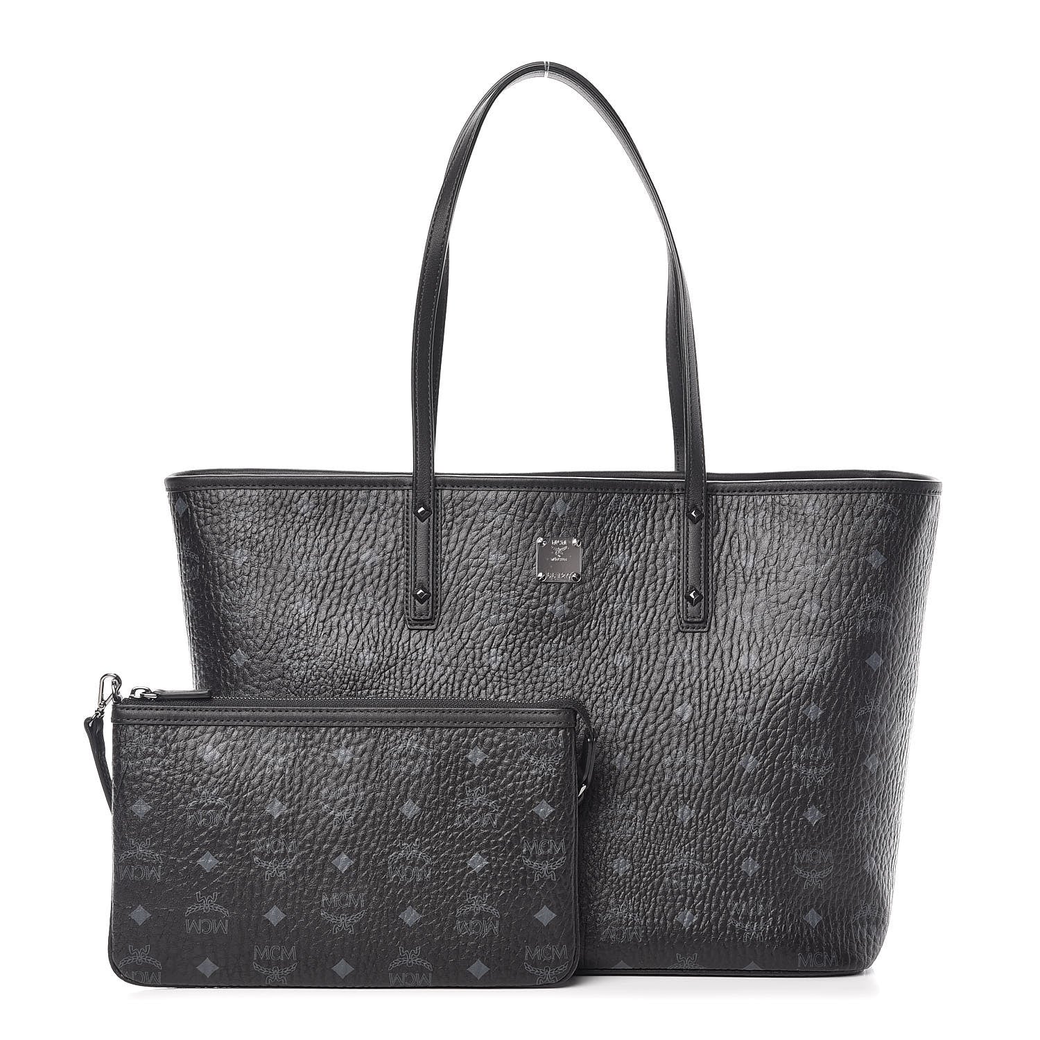 MCM Visetos Medium Anya Zip Top Shopper Tote Black 1 of 12