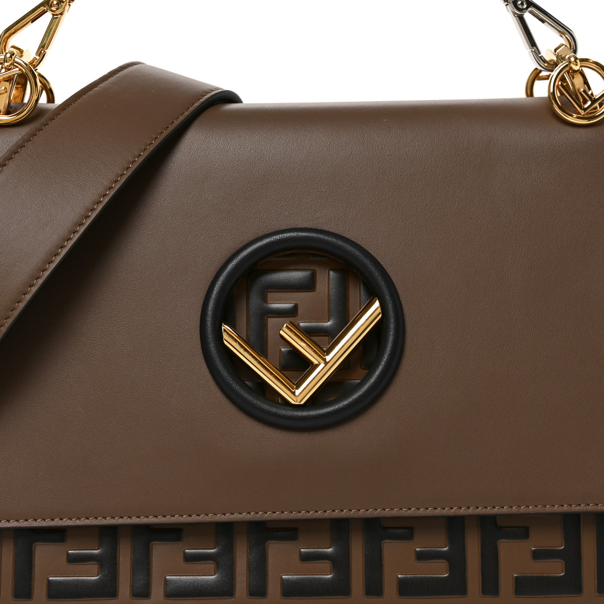 Fendi Vitello Century F is Fendi Bi-Color FF 1974 Embossed Kan I Shoulder Bag Maya Black 8 of 10