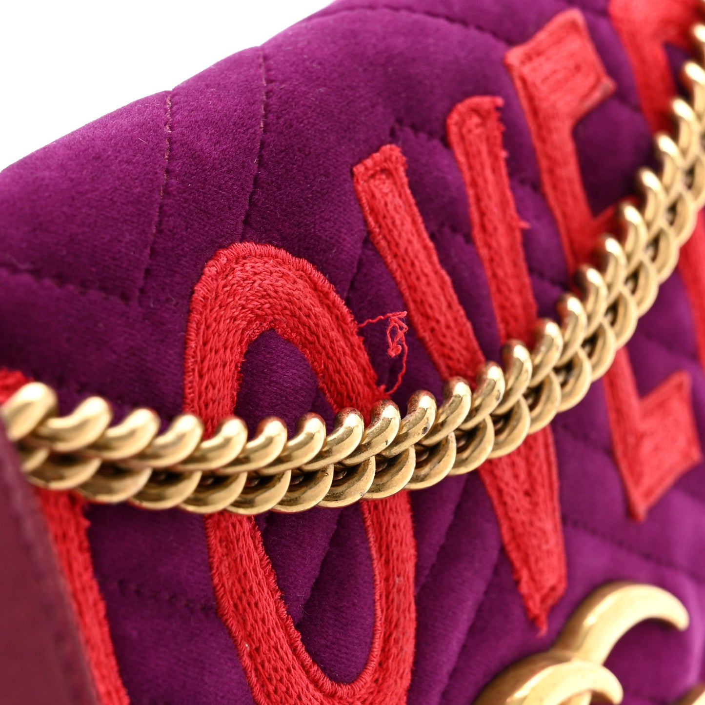 Velvet Matelasse Loved Embroidered Medium GG Marmont Shoulder Bag Fuchsia Violet Cyclamen