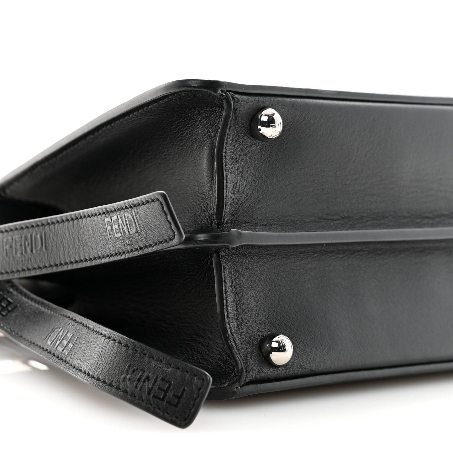 Vitello Seta Shiny Nappa Logo Embossed Laces Small Peekaboo I SEE U Satchel Black