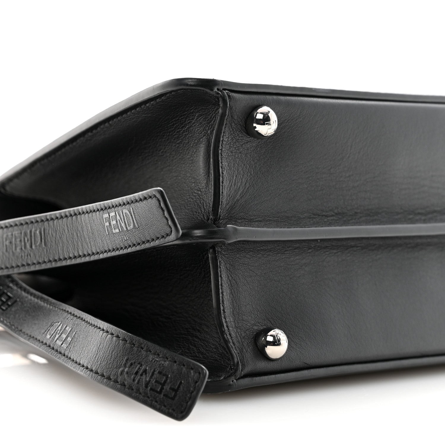 Fendi Vitello Seta Shiny Nappa Logo Embossed Laces Small Peekaboo I SEE U Satchel Black 9 of 13
