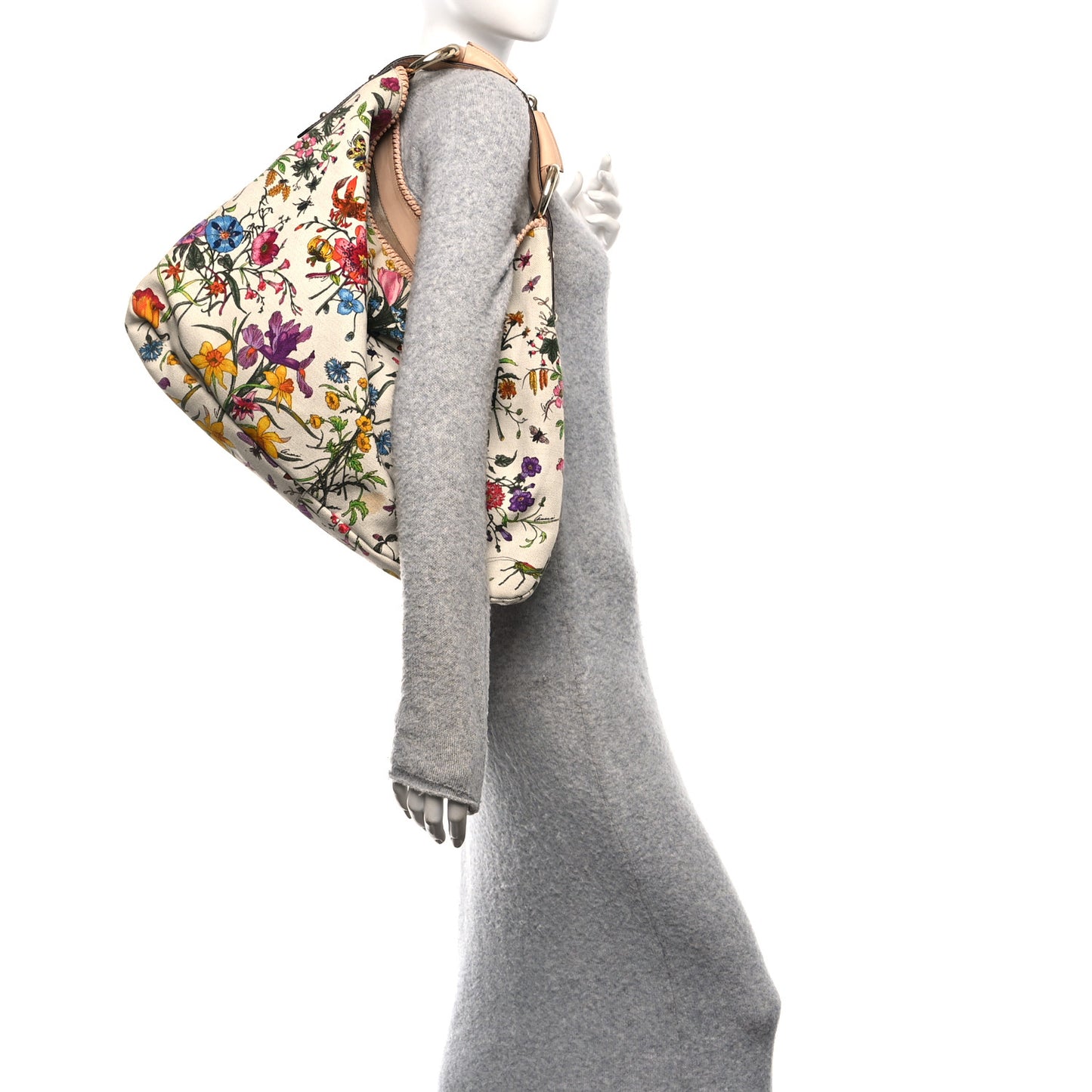 Canvas Flora Floral Large Horsebit Chain Hobo White