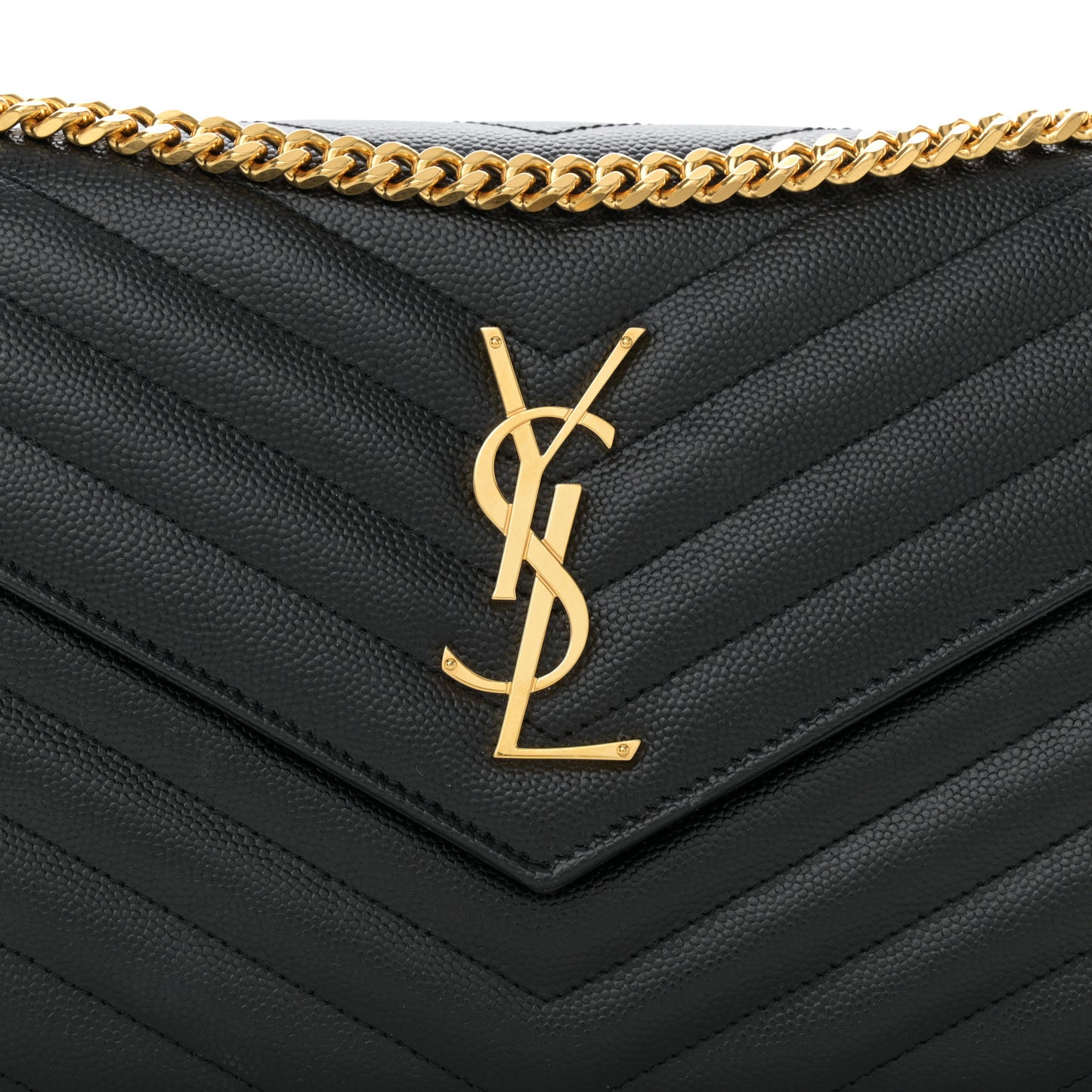 Grain De Poudre Matelasse Chevron Monogram Chain Wallet Black