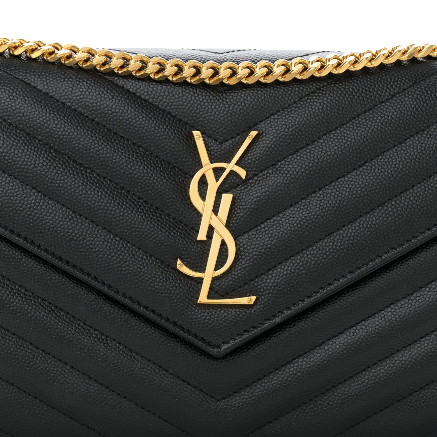 Saint Laurent Grain De Poudre Matelasse Chevron Monogram Chain Wallet Black 7 of 10
