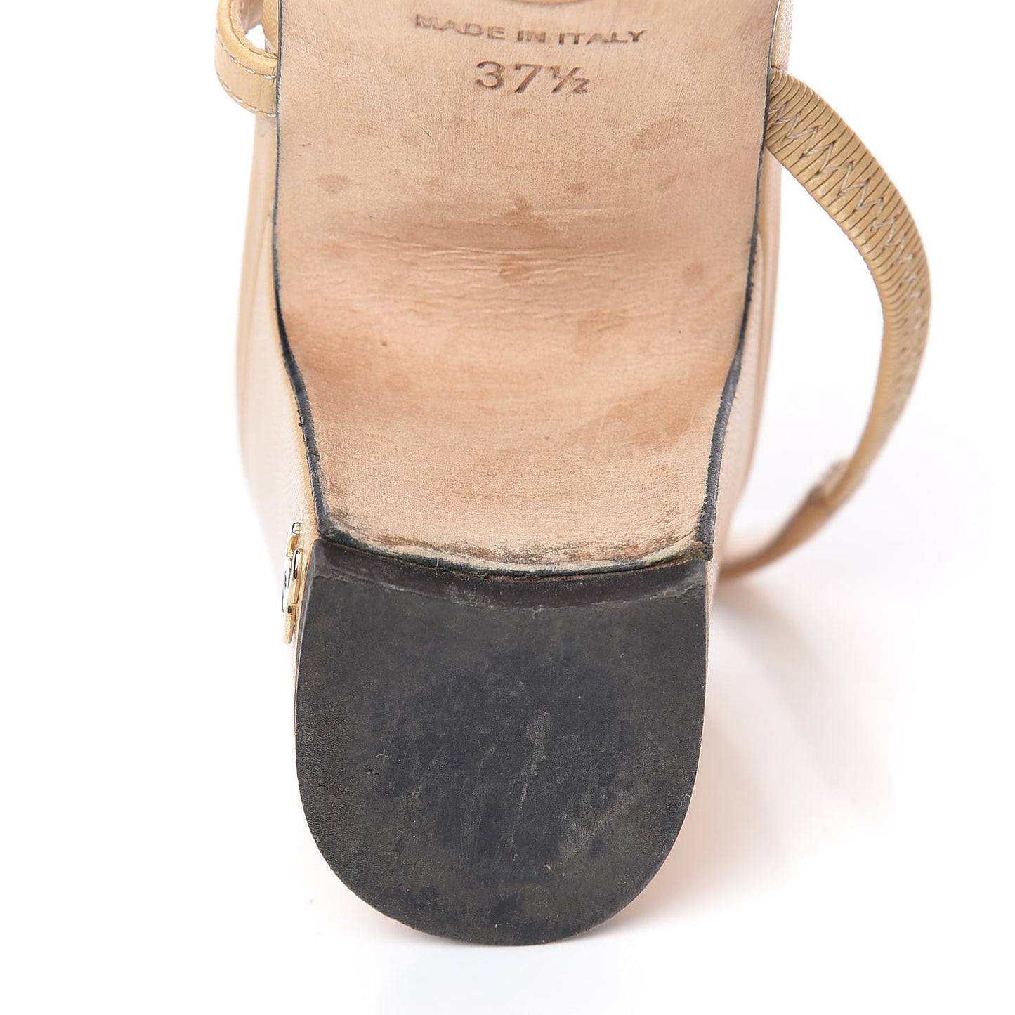 Goatskin Grosgrain Cap Toe CC Slingback Pumps 37.5 Beige Black