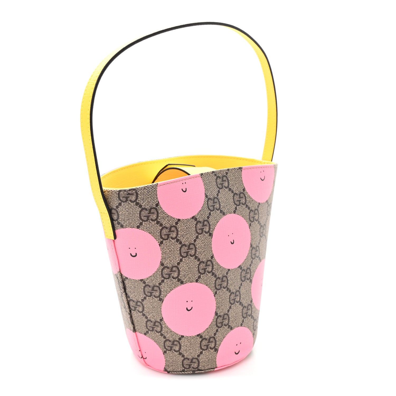 Gucci GG Supreme Monogram Childrens Printed Smile Bucket Bag Beige Dark Brown Yellow Pink 3 of 10