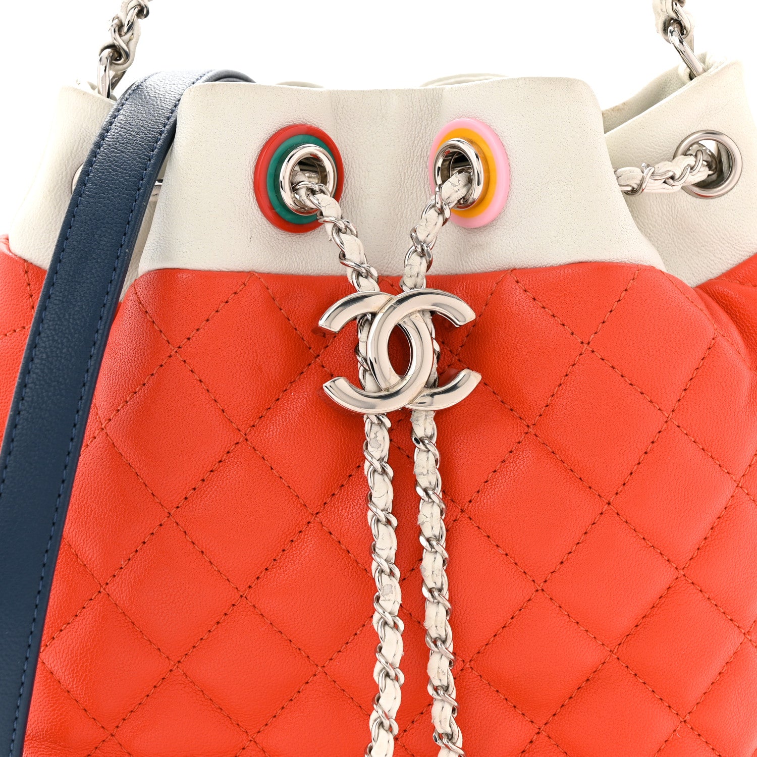 Chanel Lambskin Quilted Cuba Drawstring Tote Red White Blue 8 of 10