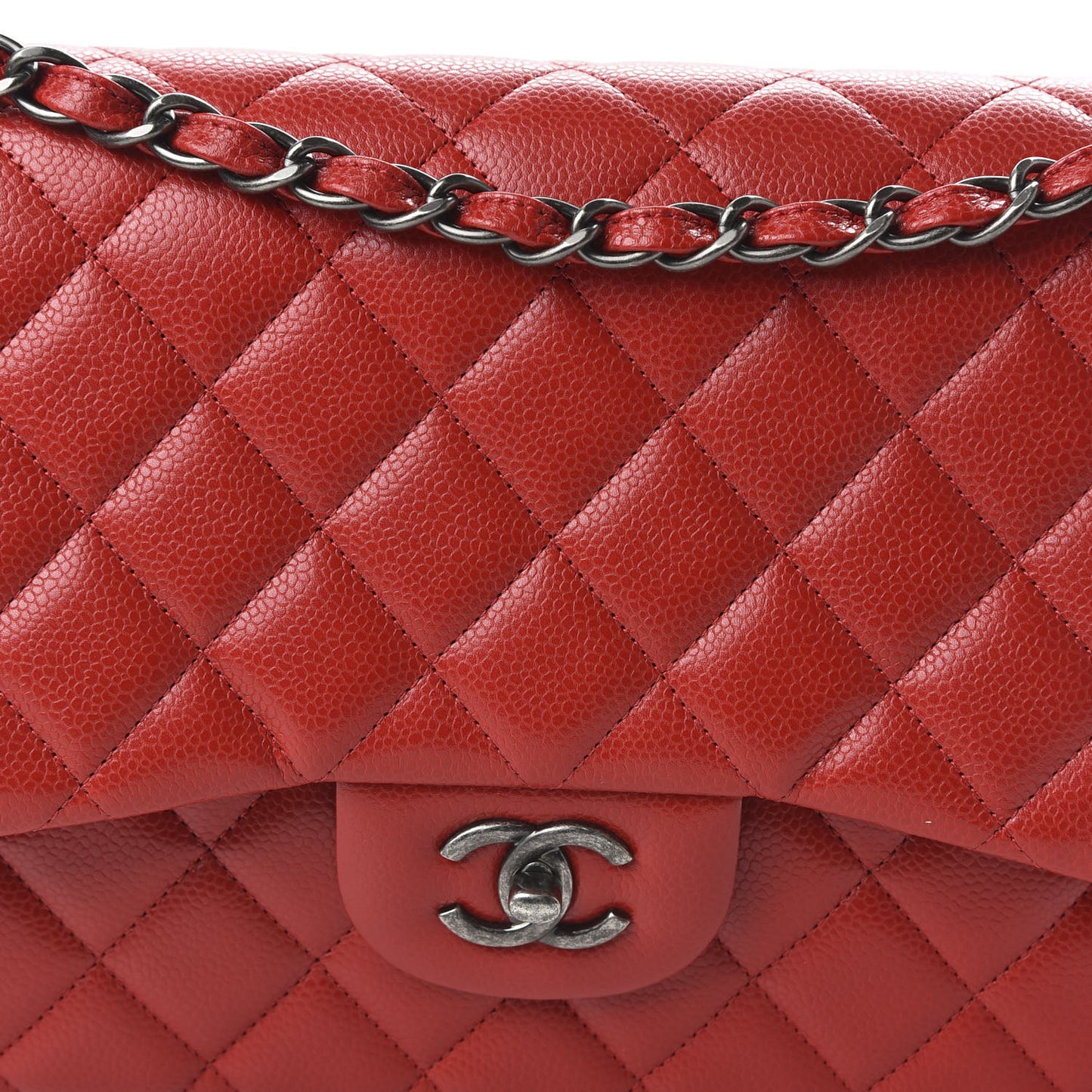 Caviar Quilted Jumbo Double Flap Red
