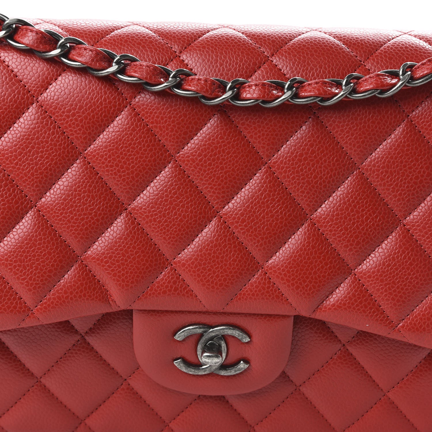 Chanel Caviar Quilted Jumbo Double Flap Red 9 of 10