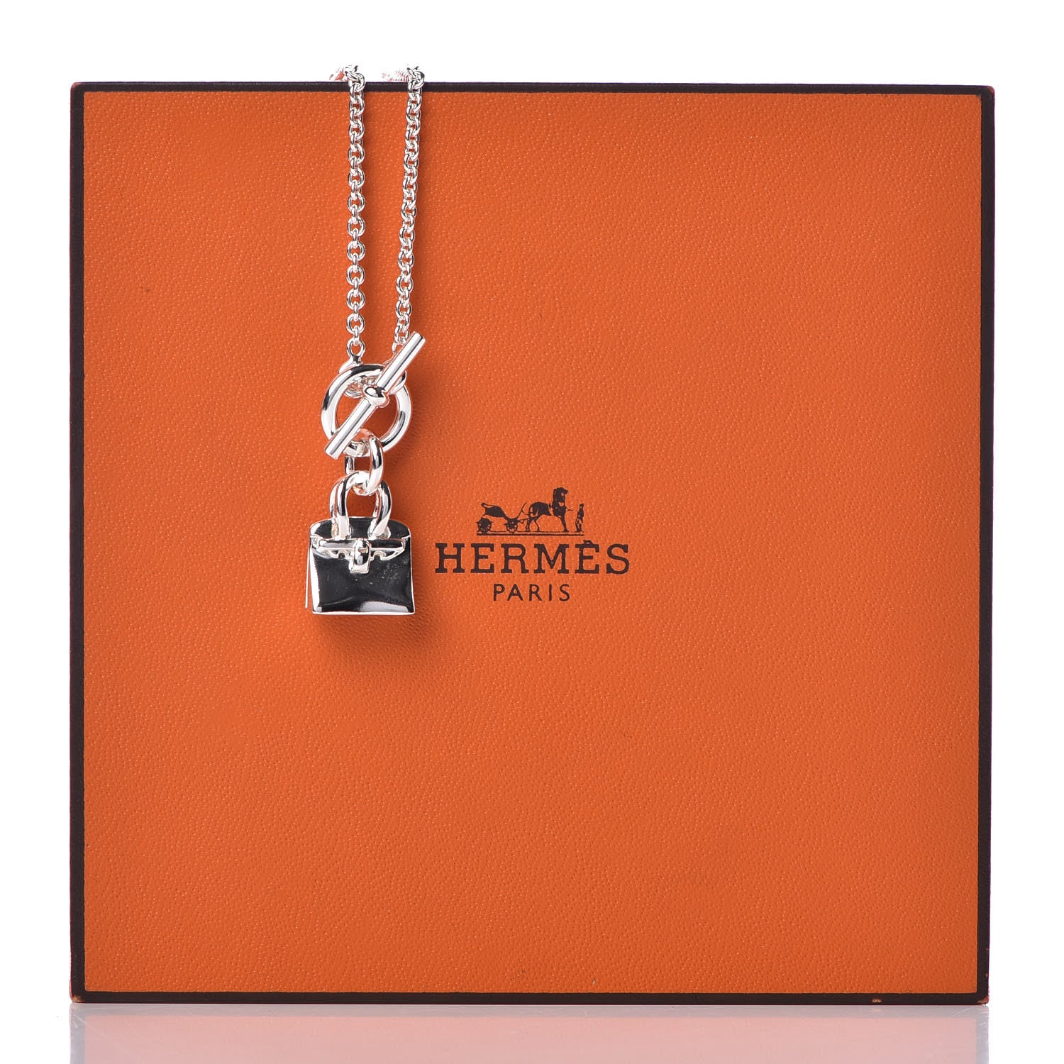 Hermes Sterling Silver Birkin Amulette Pendant Necklace 6 of 6