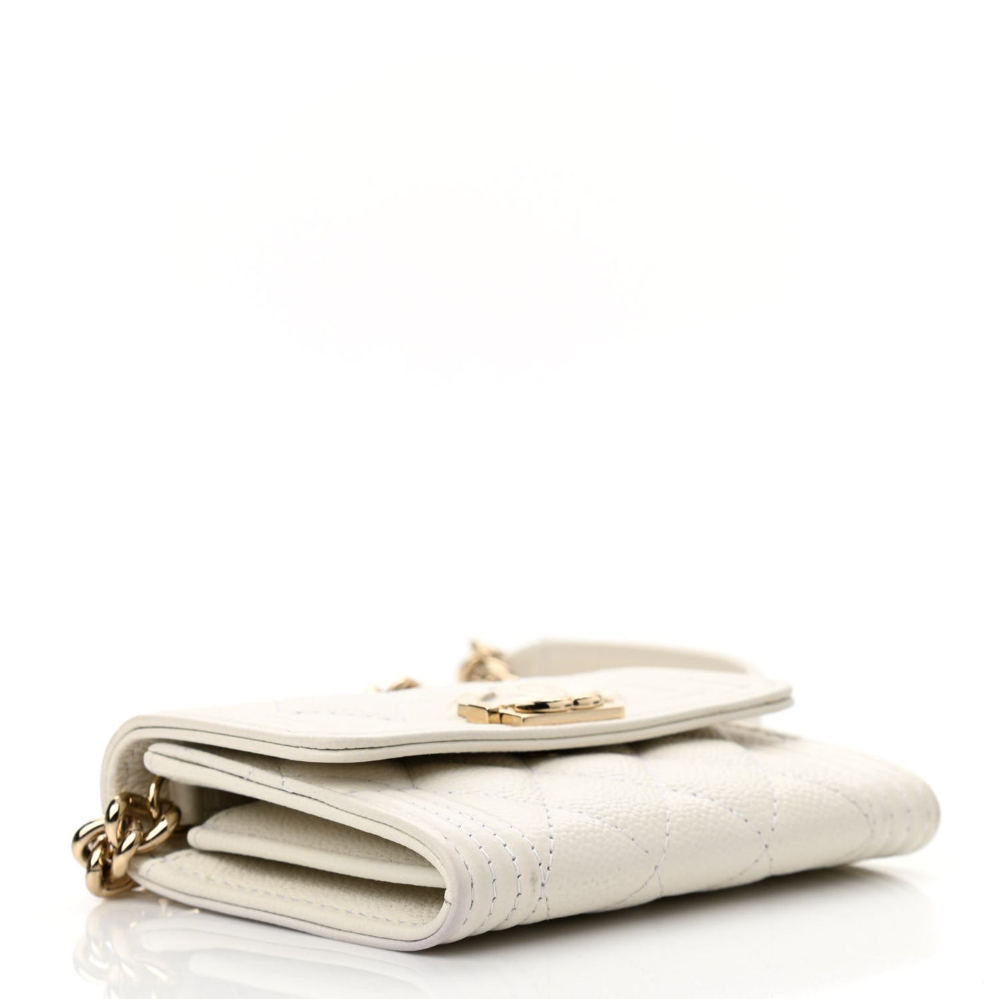 Caviar Quilted Boy Card Holder On Chain White