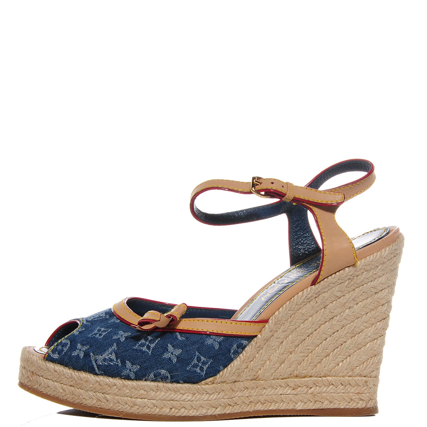 Monogram Denim Bow Espadrille Wedges 40