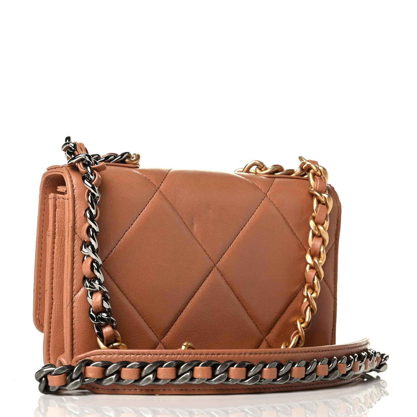 Lambskin Quilted Chanel 19 Wallet On Chain WOC Brown
