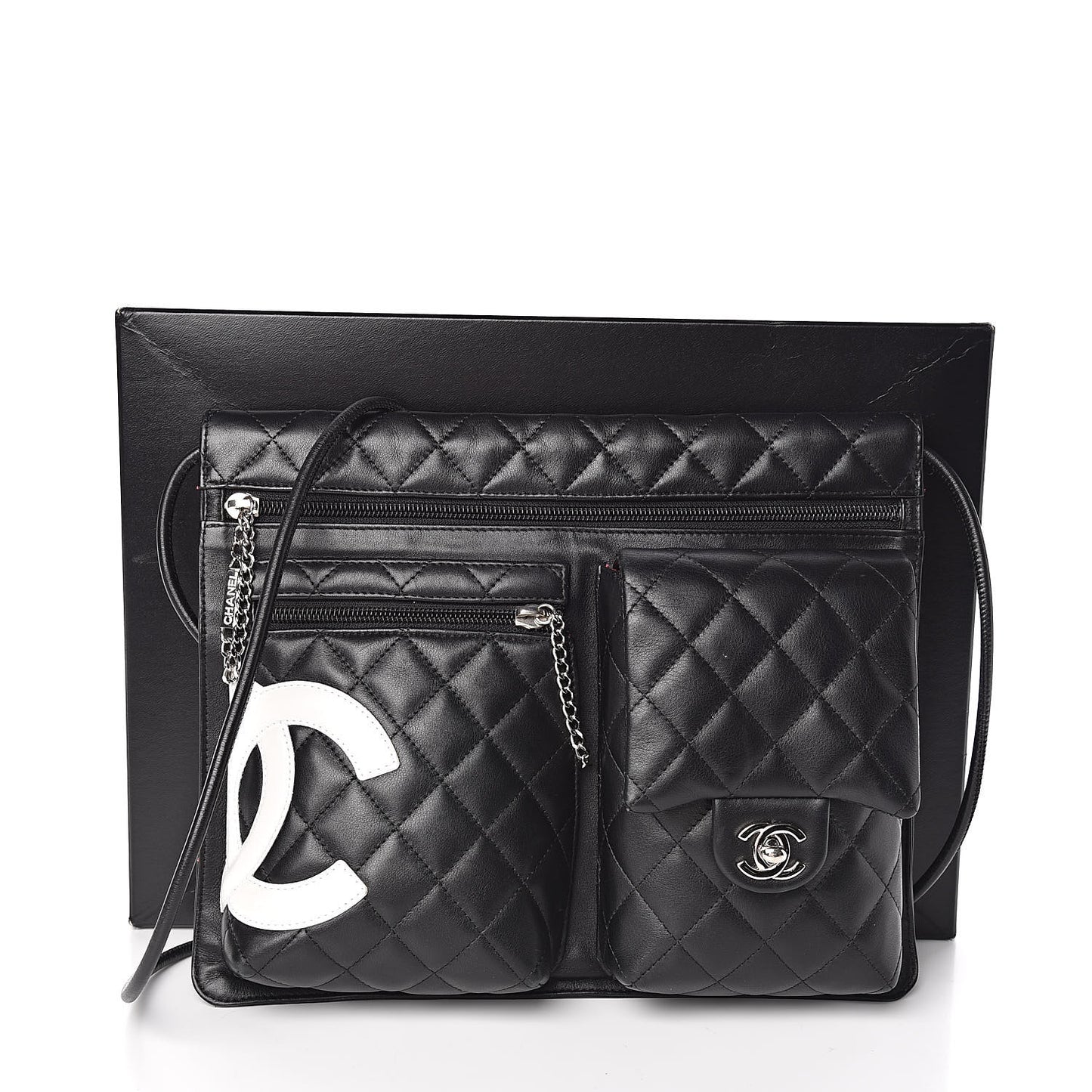 Calfskin Quilted Cambon Multipocket Shoulder Bag Black
