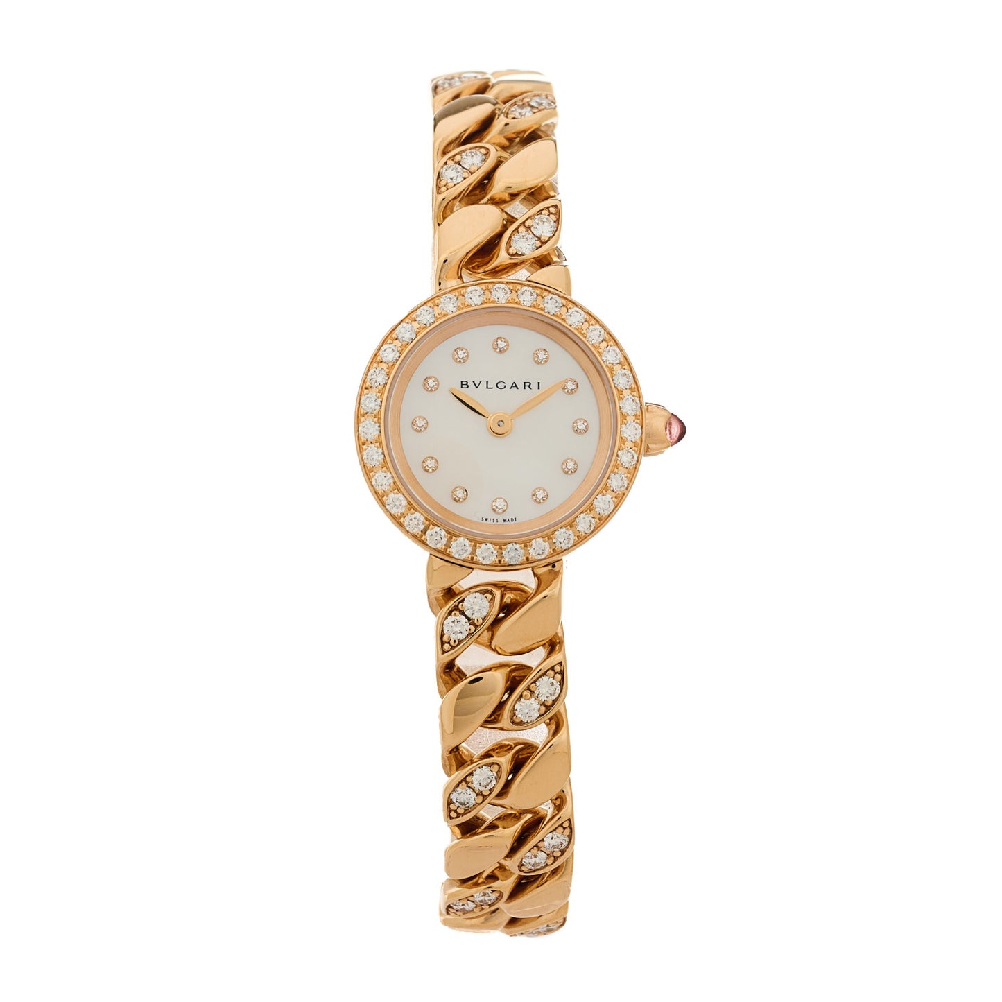 18K Rose Gold Diamond Bezel Mother of Pearl 22mm Piccola Catene Quartz Watch