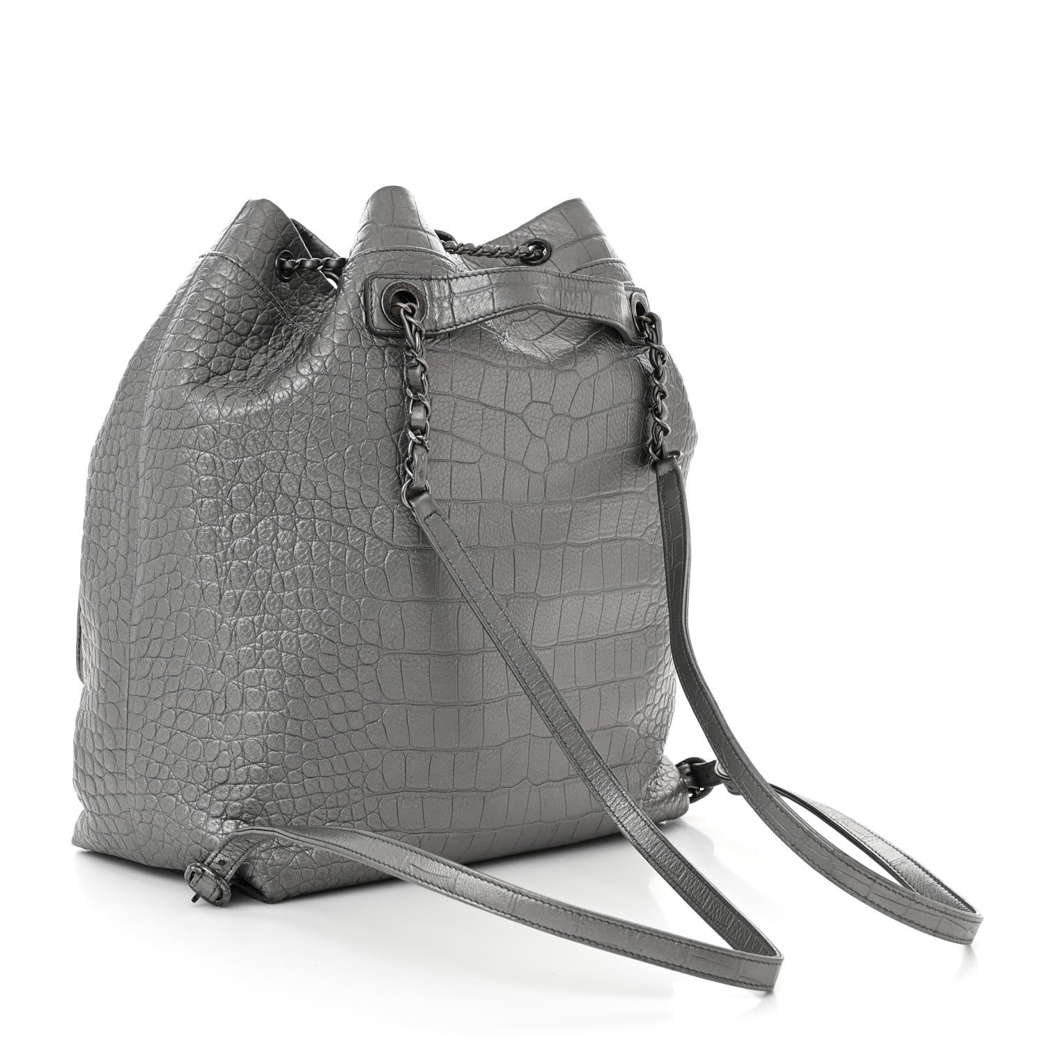Chanel Metallic Calfskin Crocodile Embossed Large Backpack Silver 3 of 10