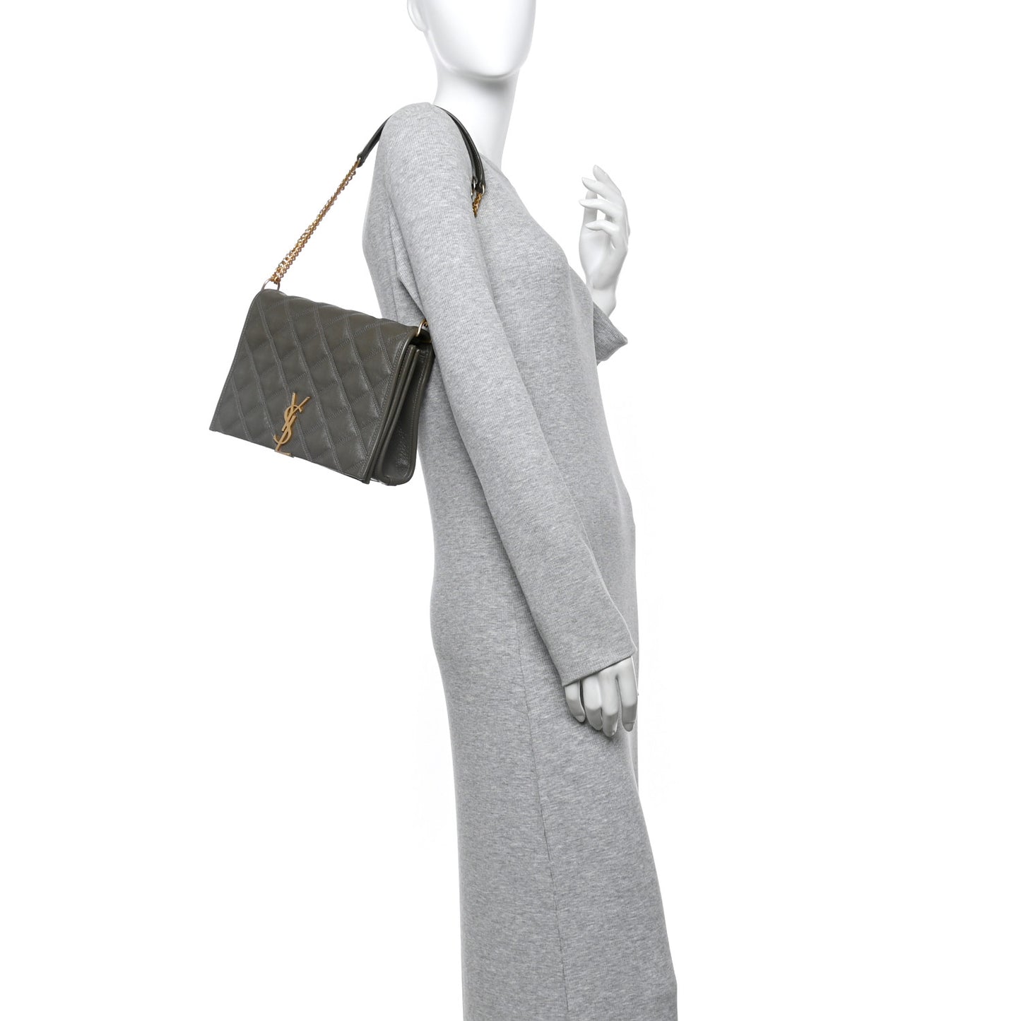 Lambskin Quilted Mini Becky Chain Bag Grey Kaki