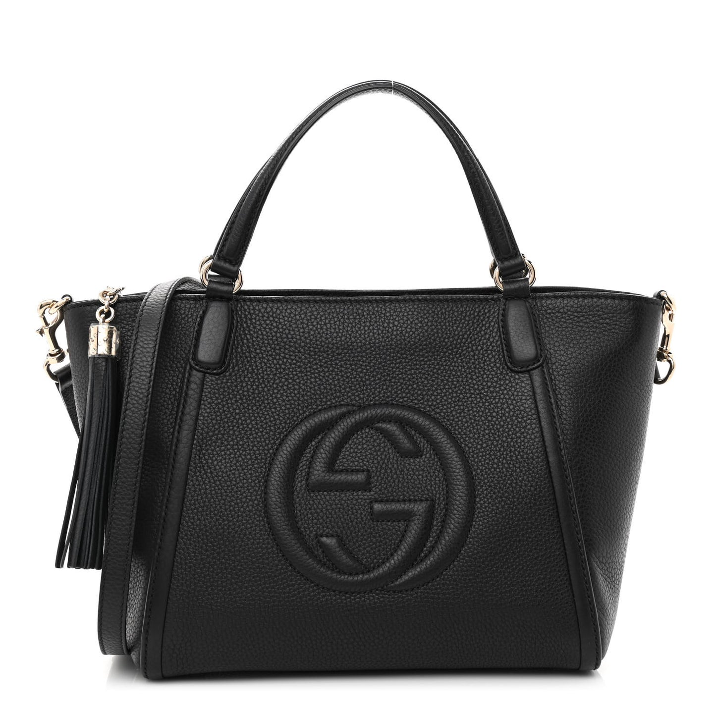 Pebbled Calfskin Small Soho Top Handle Bag Black