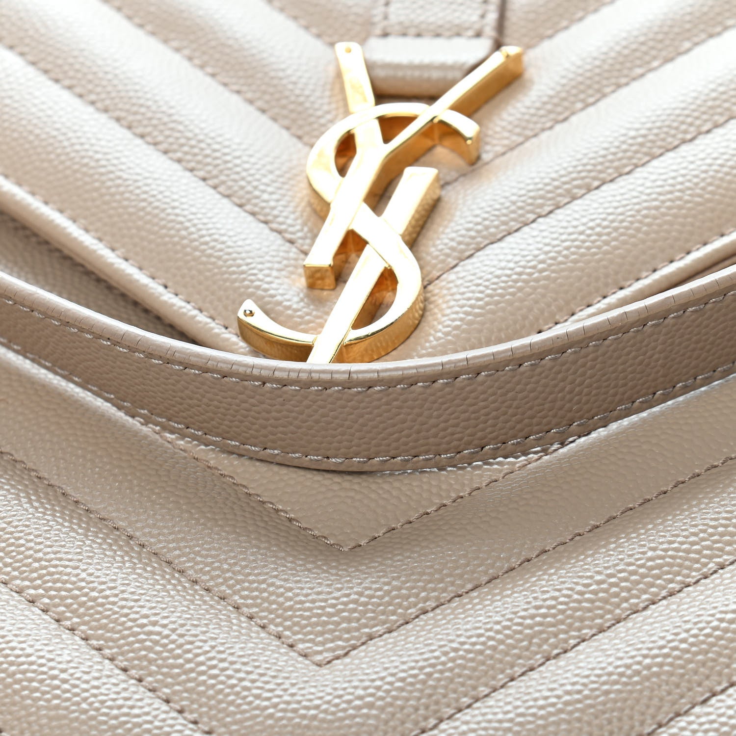 Saint Laurent Grain De Poudre Matelasse Chevron Large Monogram Satchel Dark Beige 14 of 15