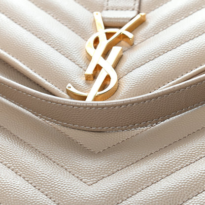 Saint Laurent Grain De Poudre Matelasse Chevron Large Monogram Satchel Dark Beige 14 of 15