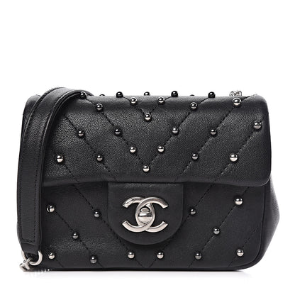 Chanel Lambskin Chevron Quilted Studded Mini Flap Black 1 of 12