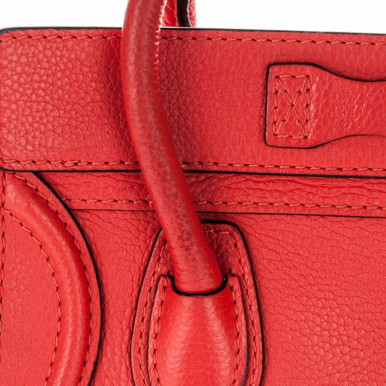 Celine Drummed Calfskin Nano Luggage Vermillion 5 of 11